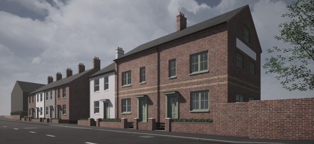 Architectural visualisation of a proposed row of homes in Wareham
